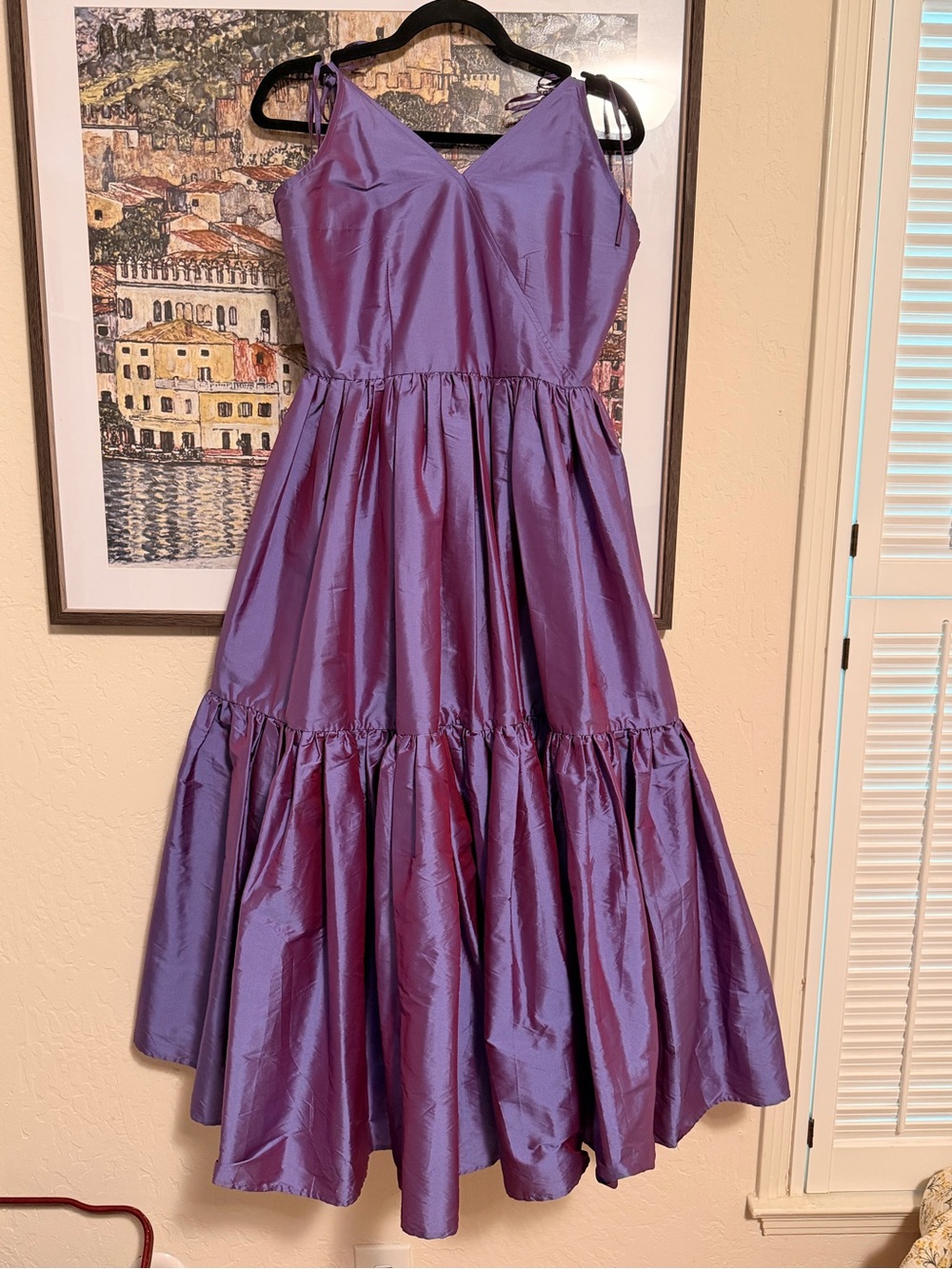 Anthropologie Purple Satin Tiered Party Dress